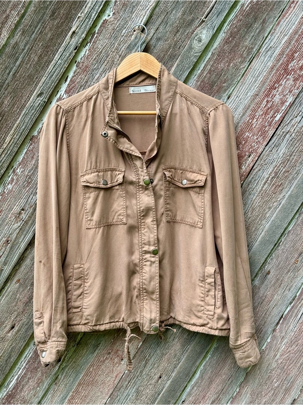 Becool TENCEL Utility Jacket S Taupe Boho Lightweight Fall Shacket